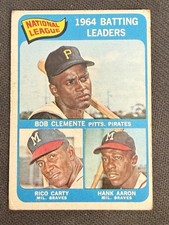 1965 Topps - League Leaders Roberto Clemente, Hank Aaron, Rico Carty #2 VG picture