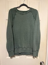 Aerie Sweatshirt Size M Green Raglan Crew Neck Distressed picture