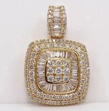 3 Ctw Baguette Cut Real Moissanite Cluster Pendant 14K Yellow Gold Plated Silver picture