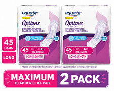 2x Equate Options Women’s Incontinence Pads Maximum Absorbency Long 45 Ct Each picture