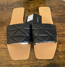 FOREVER 21 Women’s Quilted Slide Sandals Slip On Black/Beige US 9 picture