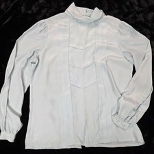 Career Guild Blouse Women 12 Light Blue Vintage Turtleneck Back Button 80s GUC picture