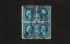 1908-9 U.S.CLASSIC 5c WASHINGTON p.12 DL Blk of 4  Sc#335 Fabulous City Cancel picture