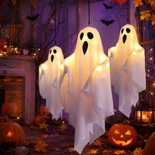 Halloween Glowing White Ghost LED Hanging Decorations Fairy Lights Indoor Outdoo picture