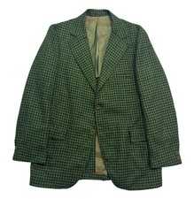vtg 50s 60s Green Black Check 42R Nubby Tweed Blazer Jacket Sport Suit Coat Wool picture