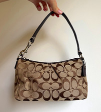 Rare Vintage Y2K Coach Pleated Signature Mini Hobo Baguette Bag Demi Pouch Brown picture