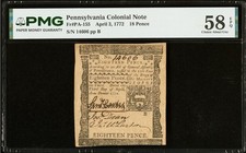 1772 PENNSYLVANIA American Revolution Colonial Currency Bank Note PA-155, PMG 58 picture