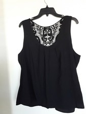 A.N.A. Women's Black Lace Trimmed Sleeveless Blouse Size XL picture