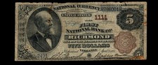 1882 Brown Back Five Dollar Charter 1111 Richmond Virginia picture