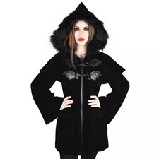 Killstar Nightfever Hooded Duffle Coat with Faux Fur Trim, Women’s Size XL  picture