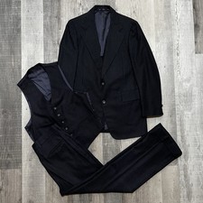 VTG 50s 60s Brooks Brothers Pinstripe Wool 3 Piece Suit 38R Blue 31