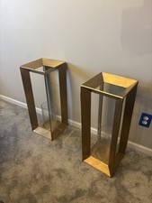 Set of 2 Antique Brass Lantern Pedestal Candle Holders – 9x25  picture