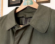 TAKE IVY Vintage Men's 1960s Olive Green Trench Over Coat 38 R Preppy Tartan USA picture