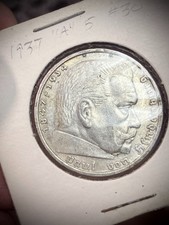 1937-A Germany 5 Reichsmark Silver Coin - Paul von Hindenburg - Berlin Mint picture