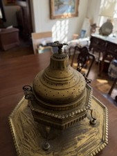 Rare Antique Vintage Large Turkish Brass Brazier Middle Eastern Burner W/ Base picture
