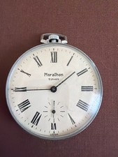 Vintage Marathon 18 Jewel USSR Pocket Watch Roman Dial Runs Smooth picture