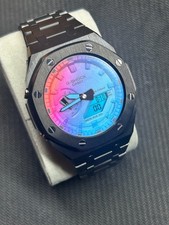 Modified Casio G-SHOCK iridescent dial & black metal case and strap mens watch picture