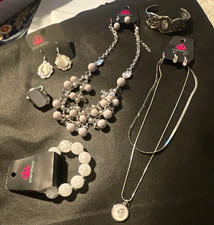 Paparazzi Silver/White Mixed Lot Necklace Bracelet Earrings Ring Set, 6 Pieces picture