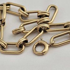 Antique 14K Yellow Gold PAPERCLIP Rectangle Link Charm Bracelet 7.25 picture