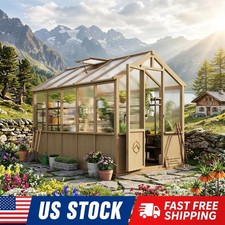 6x8ft/6x10ft/6x12ft Polycarbonate Walk-in Greenhouse Wood Frame Outdoor Backyard picture