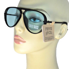 FRYE AND CO. Matte Black Teardrop Aviator Sunglasses Aqua Lenses FCO 23 105 BLK picture