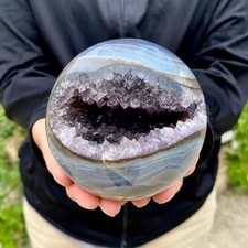 1.71LB Natural Open Smile Agate Amethyst Sphere Healing Wealth Collectible Cryst picture