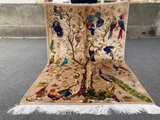 Collector Find Beige Silk Rug 3'3x4'9 Pictorial Bird Tree Wall Decor picture