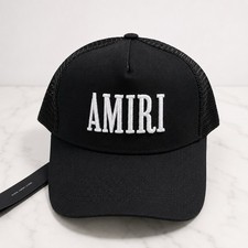 Amiri Men's Core Logo Trucker Hat Black Embroidered Spellout Cap Canvas Mesh picture