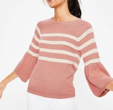 Boden Pink Striped Cotton Bell Sleeve Arianna Pullover Sweater XS picture