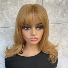 Fashiomag Shoulder Length 27D Strawberry Blonde Natural Human Hair Blend Wigs  picture