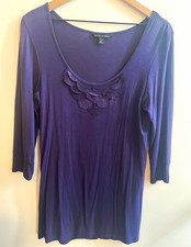 Banana Republic Women’s Purple Stretch Scoop Neck Ruffle 3/4 Sleeve Top M picture