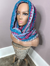 Handmade Women's Crochet Infinity Scarf Cowl Neck Warmer Multicolor Striped picture