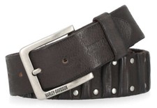 Harley-Davidson® Mens Ribbed & Studded Detail Genuine Leather Belt Brown Size 38 picture
