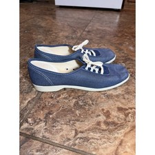 Vintage Brunswick Blue Denim Bowling Shoes Womens 8.5M Made in USA Retro 48289 picture