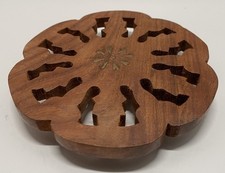 Vintage Hand-Carved Decorative Teak Footed Trivet/Hot Plate/Plant Stand picture