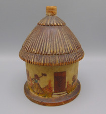 LOVELY ANTIQUE 19th CENTURY FOLK ART THATCHED COTTAGE STRING BOX picture