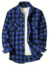 Mens Flannel Plaid Shirt Long Sleeve Button Down Casual Business Cotton Top picture