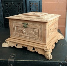 Vtg Hand Carved MYSORE SANDALWOOD BOX Chandan Sandal Santal Bombay Bird Deer Art picture