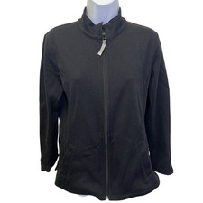 🖤 T by Talbots Black Full Zip Jacket Womens MP Medium Petite Stretch Activewear picture