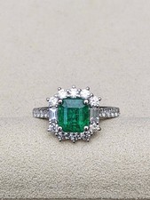 1.87Ct Emerald Cut Natural Emerald & Diamond Wedding Ring 14K Solid White Gold 7 picture