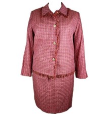 Vintage Harris Wallace Pink Tweed Plaid 2pc Skirt Suit SZ 20 W Four-Button Lined picture