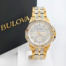 Bulova Octava Crystal Gold/White Two Tone 41.5MM Men's Quartz Watch 98C126 picture