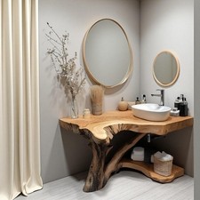 Natural Wood Corner Bathroom Vanity with Storage Handmade Rustic Live Edge Sink picture