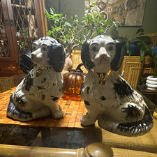 Pr. Antique 19thC Victorian Staffordshire Spaniel Figurines – Rare 