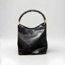 GUCCI Bamboo Shoulder Bag Calf Leather Black Gold 001 3007 3754 Auth 184507 picture