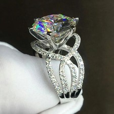 14K White Gold Plated 5.Ct Round Cut Lab Created Diamond Engagement Ladies Ring picture