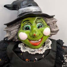 Vintage Handcrafted Ceramic & Cloth Retro Halloween Folk Art Witch Doll Custom picture