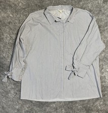 Jane and Delancey Shirt Women’ 1X Gray White Stripe Button Up Blouse 100% Cotton picture