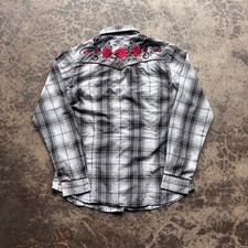 Roper Womens Grey Plaid Tinsel Rose Embroidered Pearl Snap Western Shirt Small picture