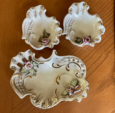 Vintage Rose Accented Ceramic Trinket or Ashtray Pieces Set of 3 picture